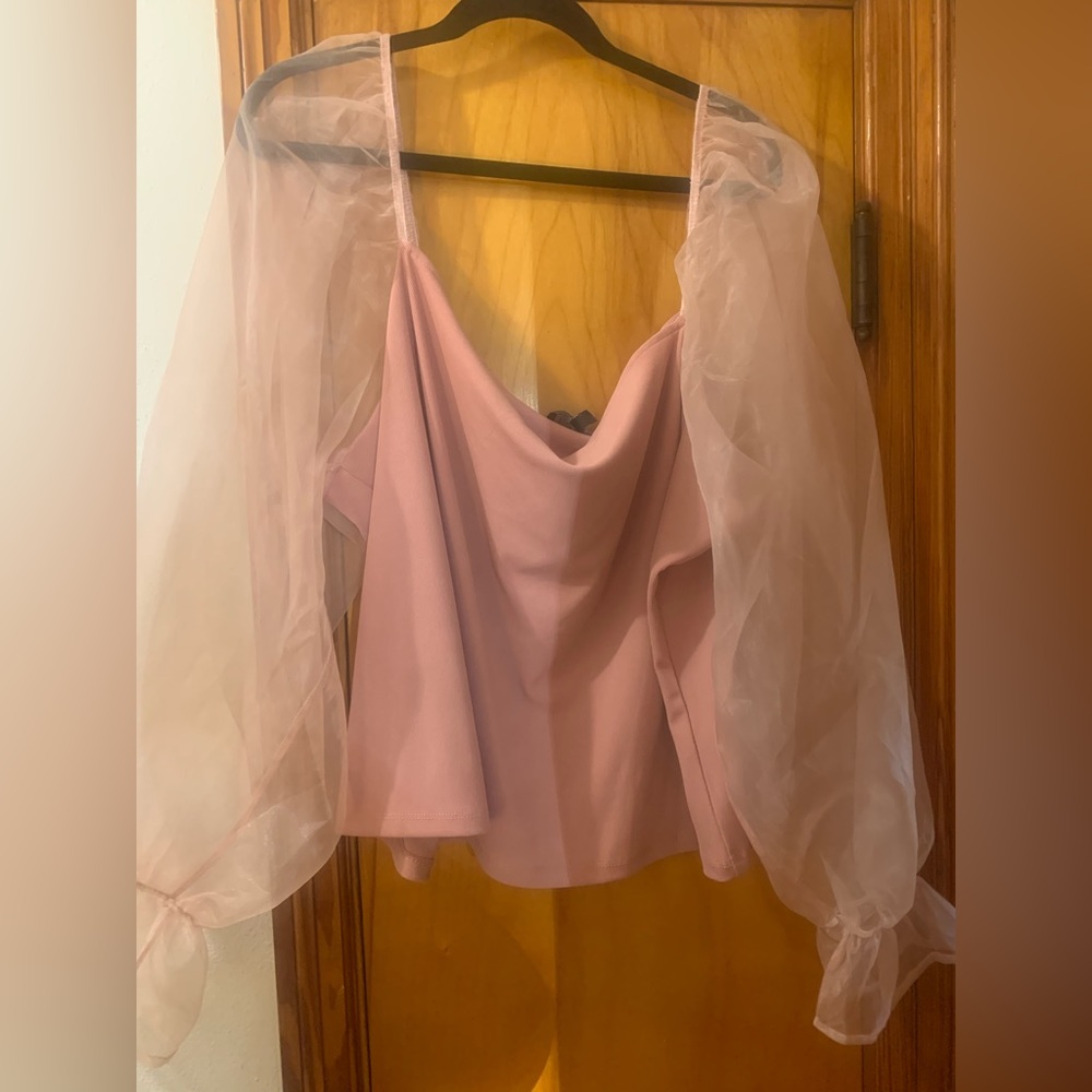 ELOQUII puff sleeve organza shirt